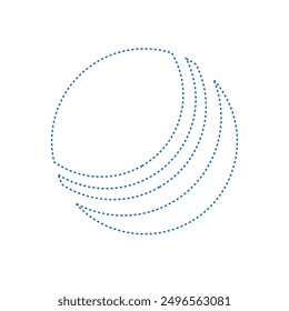 Vector drawing children's ball with stripes, dotted line color blue, flat style