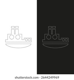Vector drawing children's ship, dotted line color black and white flat style