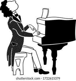 vector drawing of Chopin playing the piano