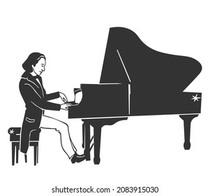 vector drawing of Chopin playing the piano