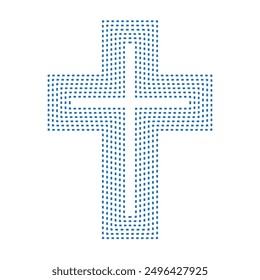 Vector que dibuja la cruz cristiana, línea punteada color azul, estilo plano