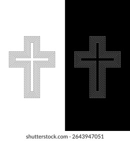 Vector drawing christian cross, dotted line color black and white, flat syle