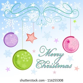 Vector drawing of christmas balls on a festive background.