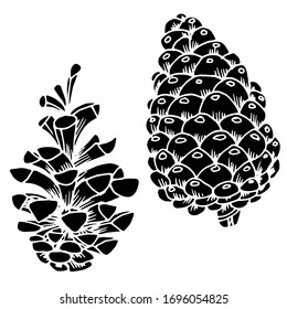 Dibujo vectorial de conos de Navidad. Conos forestales. Cono de pino. Naturaleza. Dibujo, ilustración.