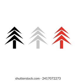 Vector drawing Christmas tree. Color black, gray, red flat style