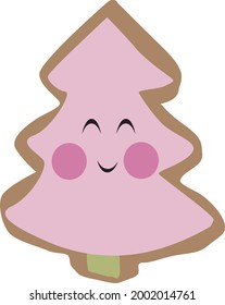 Vector drawing of a Christmas tree with cute faces with eyes, isolate on a white background