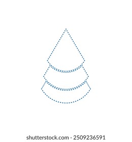 Vector drawing Christmas tree, dotted line color blue flat style