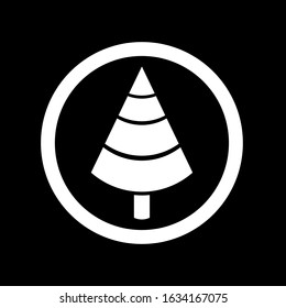 Vector drawing christmas tree icon, silhouette color white flat style