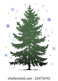 Vector drawing of Christmas tree on white background.