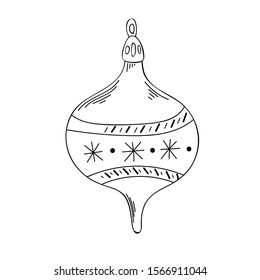 Vector drawing of a Christmas tree toy. Isolated drawing on white background. Images can be used for websites, web design, flyers, ladders, wallpapers, prints, print on fabric, showcases, cafes.