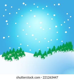 Vector drawing of a Christmas winter rural landscape