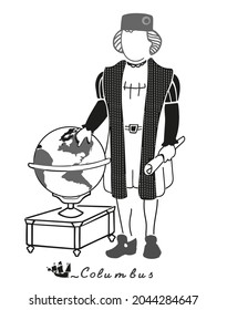 vector drawing of Christopher Columbus near the globe