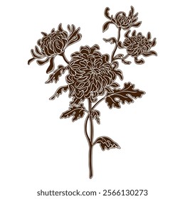Vektorgrafik der Chrysanthemum-Blume. Minimalistische Kunst für Postkartendesign. Botanische Skizze