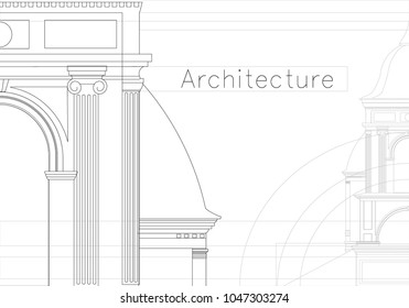 Vector drawing of a church building on a white background in an abstract composition