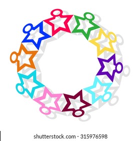 Vector drawing of a circle of colored men, who hold hands