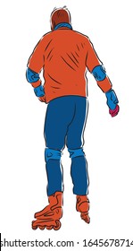 Vector drawing of citizen training on roller skates