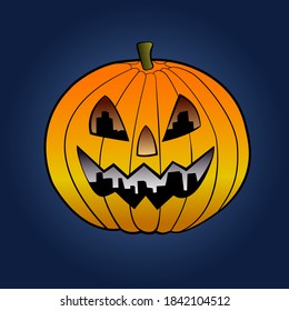 Vector drawing of city pumpkin for halloween