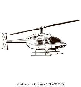 Vector drawing of civil helicopter, graphic illustration, hand drawing, isolated, clip art, monogram