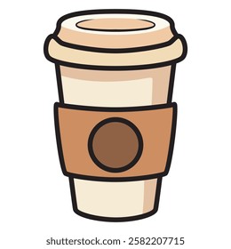 A vector drawing of a classic beige paper cup, perfect for representing takeaway coffee, tea, or other hot beverages. 