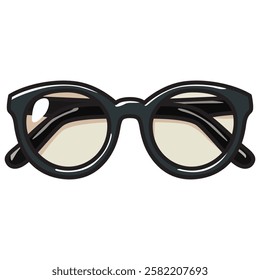 A vector drawing of classic black glasses, featuring a sleek, minimalist design. 