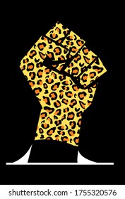 vector drawing of a closed fist with animal print texture representing the symbol of black power. poster.