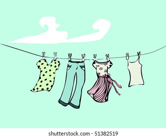 Vector drawing clothesline blowing