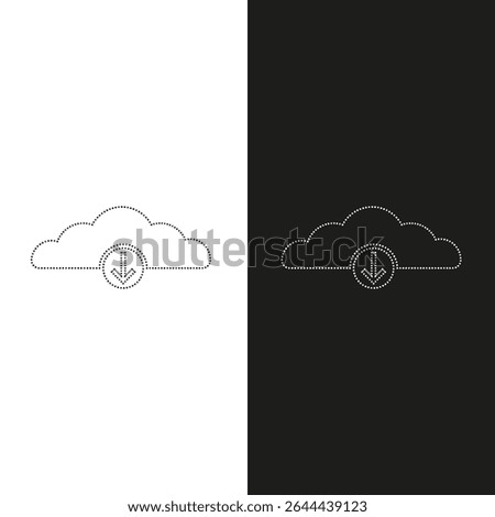 Vector drawing cloud storage, download started, dotted line black and white flat style