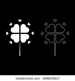 Vector drawing clover grass, silhouette and contour color white