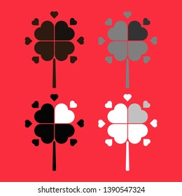 Vector drawing clover, silhouette four leaf halo of hearts flat style