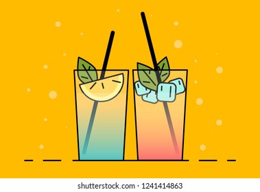 Vector drawing of cocktails, shakes in flat cartoon style. Illustration for design food menu.