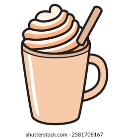 A vector drawing of a coffee cup topped with smooth cream foam, showcasing a perfect blend of warmth and indulgence. 