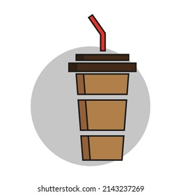 Vector drawing coffee glass, brown color, flat style