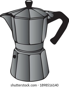 Vector Drawing Coffee Mocha Pot in silver gradient colour