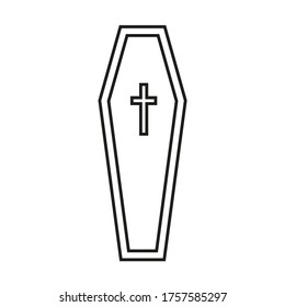 Vector drawing coffin in cross, contour color black flat style
