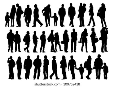 Vector drawing of a collection of silhouettes of men and women