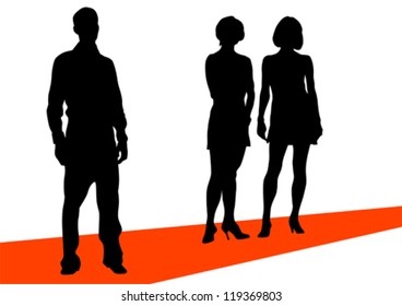 Vector drawing of a collection of silhouettes of men and women