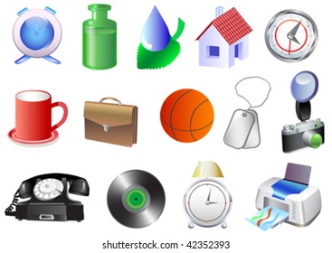 Vector drawing collections of different objects on a white background