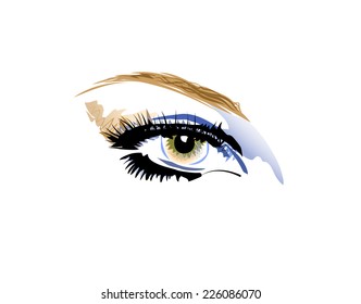 Vector drawing color eye and eyelashes   eyebrow white background 