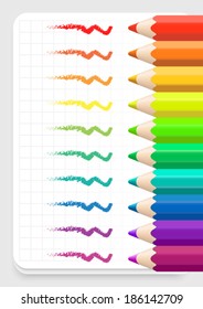 Vector drawing colored pencils lying on the notepad