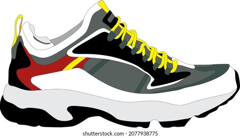 Vector drawing of a colored sneaker. Human sports shoes. An object worn on the leg, foot.
