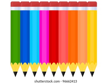 Vector drawing of a colorful crayons on white background