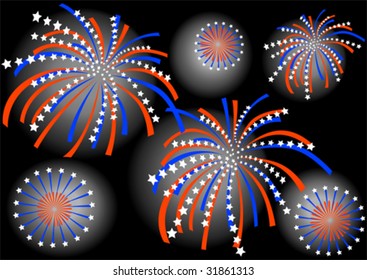 Vector drawing colorful firework on background of dark sky