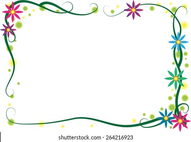 vector drawing colorful flowers with border