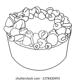 Vector drawing, coloring book, birthday cake