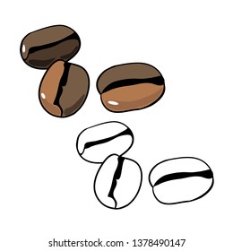 Vector drawing, coloring book, coffee beans