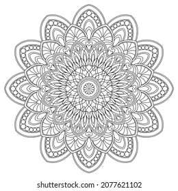Vector drawing for coloring book. Geometric floral pattern. Contour drawing on a white background. Mandala.