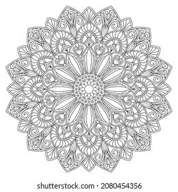 Vector drawing for coloring book. Geometric floral pattern. Contour drawing on a white background. Mandala.