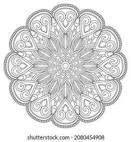 Vector drawing for coloring book. Geometric floral pattern. Contour drawing on a white background. Mandala.