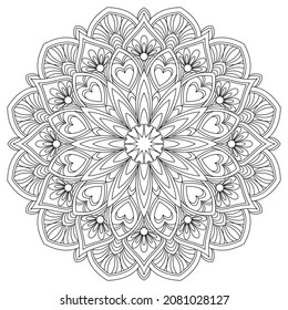 Vector drawing for coloring book. Geometric floral pattern. Contour drawing on a white background. Mandala.