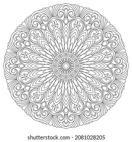 Dibujo de vectores para libro de coloreado. Patrón floral geométrico. Dibujo de contorno sobre un fondo blanco. Mandala.